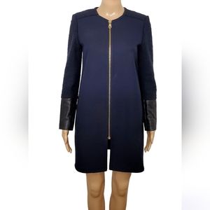 Club Monaco Full-Zip Wool Leather Navy Fall Winter Coat size XS